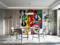 Jazz Ensemble wallpaper with golden accents in a sophisticated lounge., GD7821