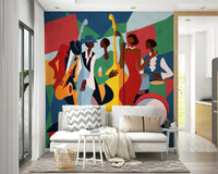 Silhouette style jazz wallpaper for a minimalist home studio feature wall., GD7821
