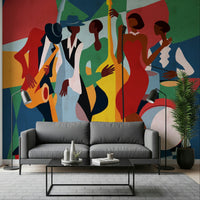Jazz Ensemble wall mural in a quiet library or study with soft light., GD7821