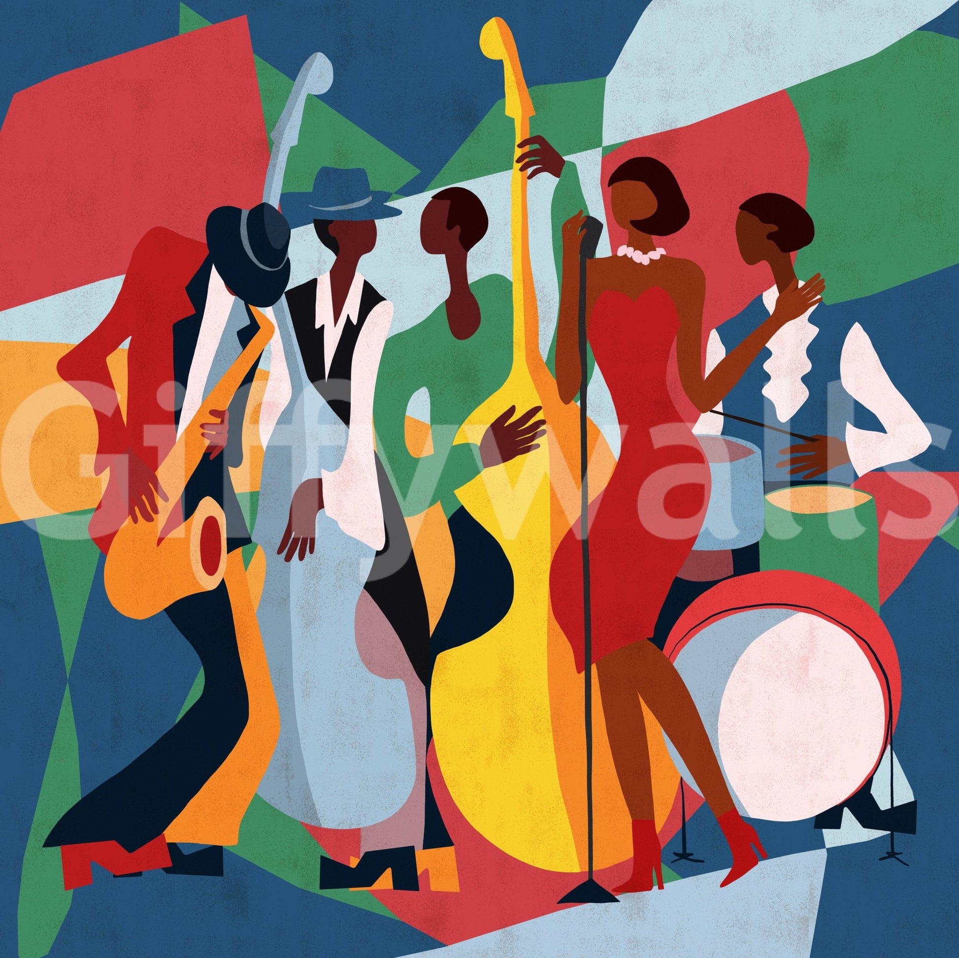 Vibrant musical wallpaper for a feature wall in a trendy cafe space., GD7821