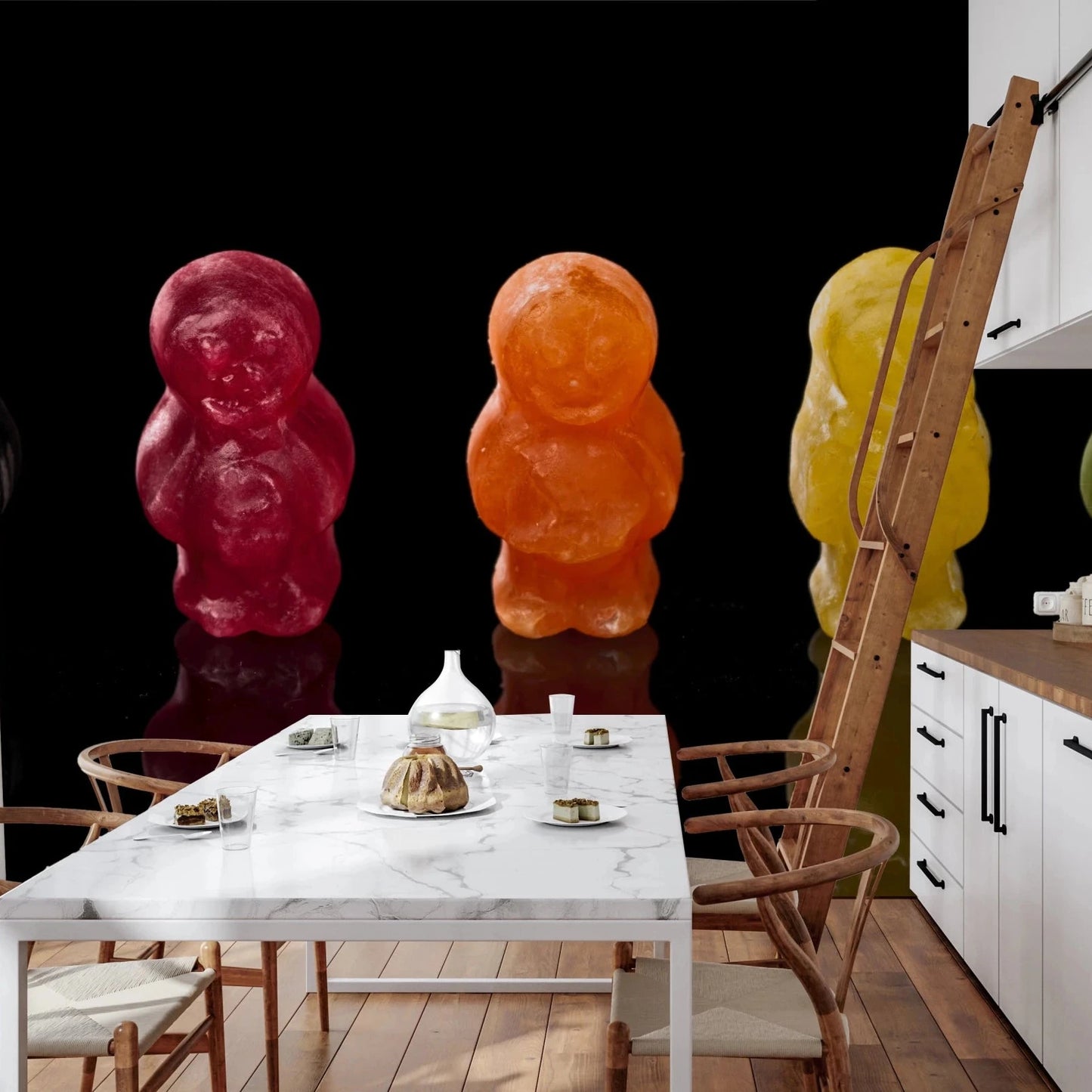 Kitchen dining setup with Jelly Babies Wall Mural and playful candy visuals, GD8629