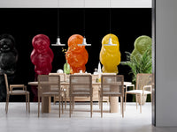 Modern dining space styled around Jelly Babies Wall Mural with bright sweets, GD8629