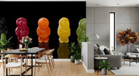 Open living dining area using Jelly Babies Wall Mural and bold candy contrast, GD8629