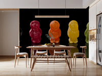 Cozy dining corner featuring Jelly Babies Wall Mural with glossy candy lineup, GD8629