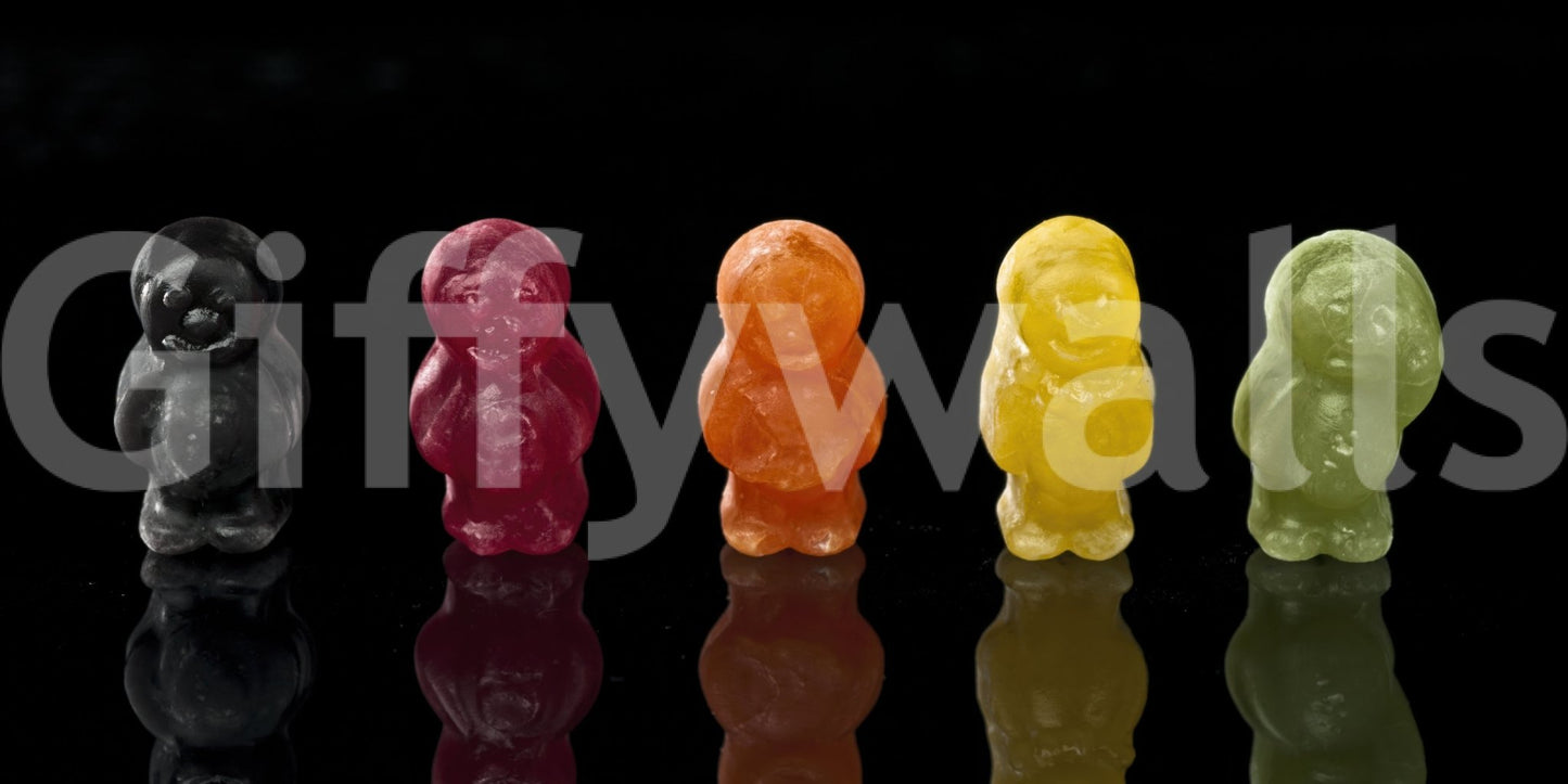 Jelly Babies Wall Mural with colorful candy figures lined against dark background, GD8629