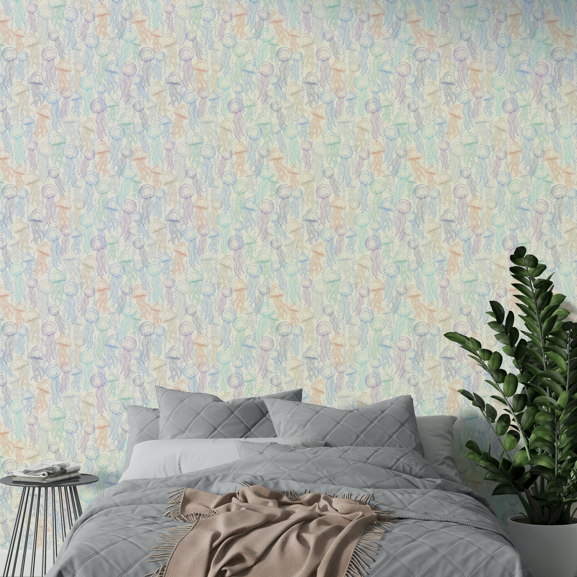 Watercolor jellyfish and bubbles wallpaper design


