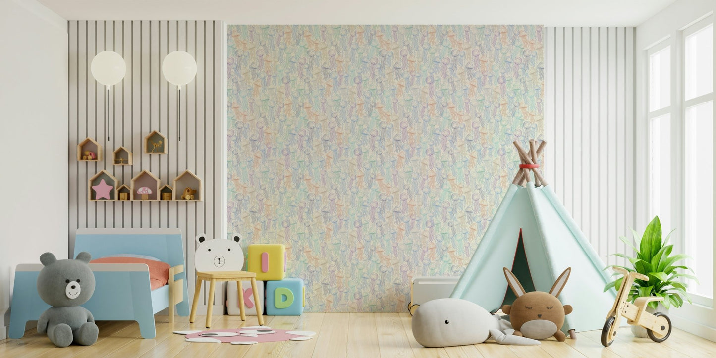 Colorful jellyfish and bubbles wall mural


