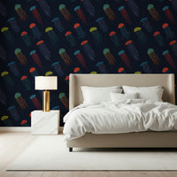 Geometric Forest inspired structure in a Jellyfish Parade wall mural.