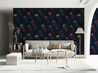 Sophisticated ocean wallpaper for a boutique hotel suite feature wall.