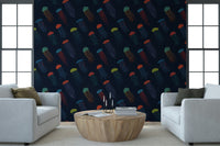 Blue Geometric Forest tones in a Jellyfish Parade wall mural for a lounge.