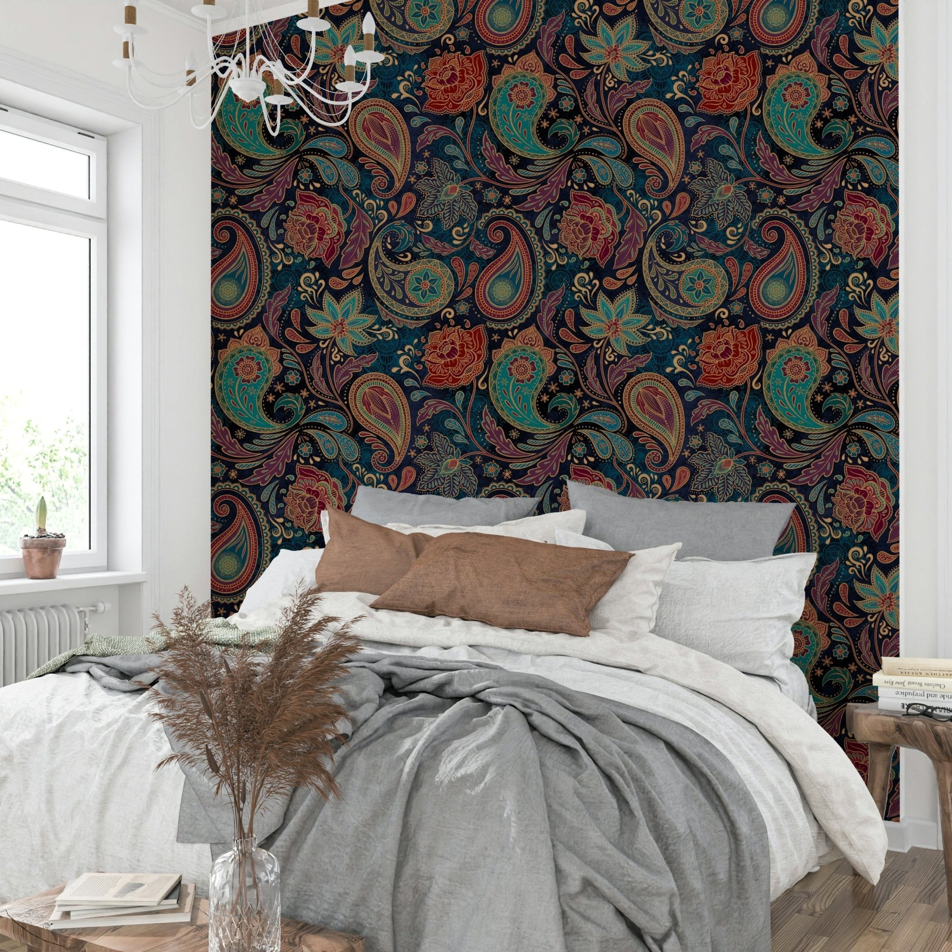 The design features a repeating pattern of soft, ornate shapes.

