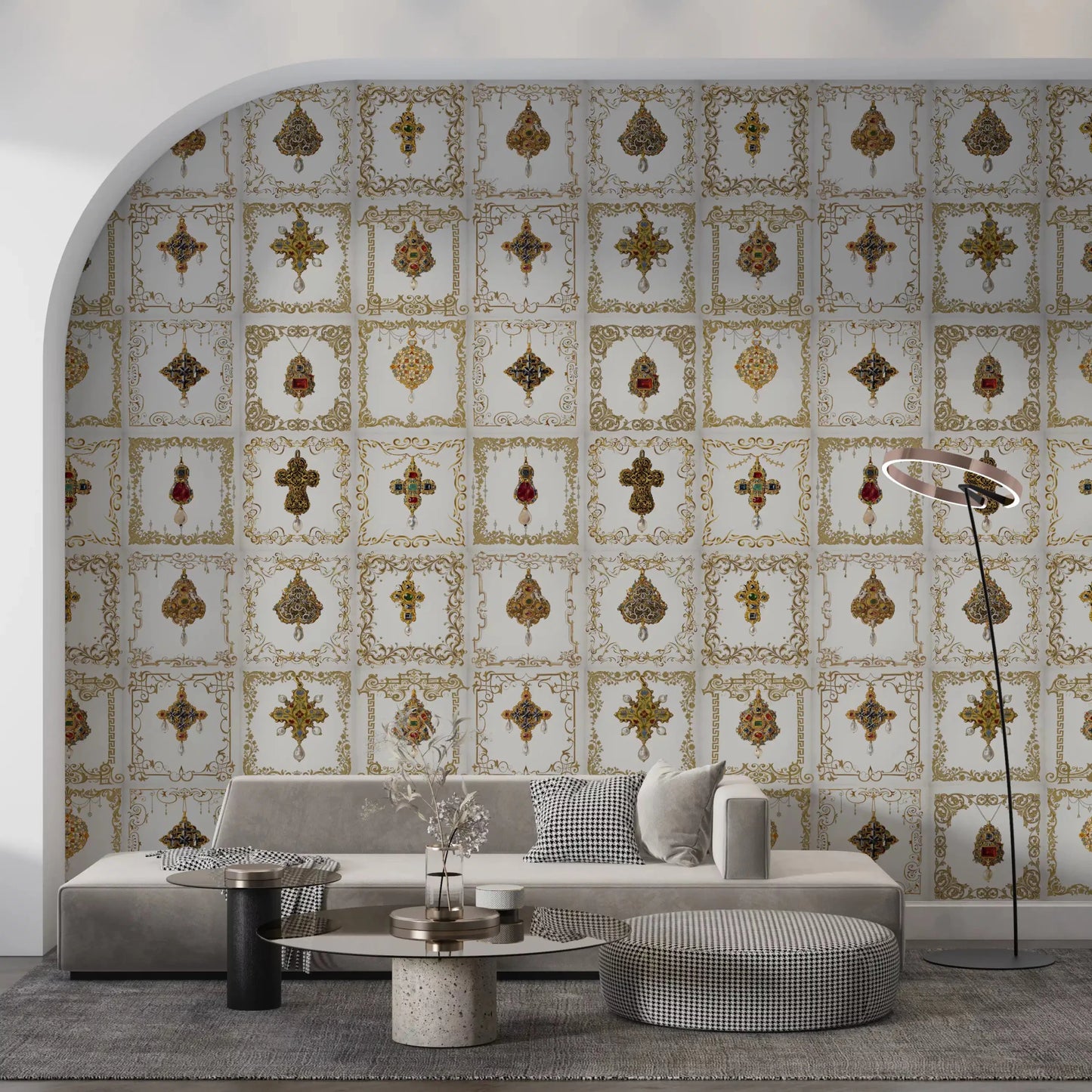Jeweled Elegance Design Wall Mural on a curved hallway ., GD8993
