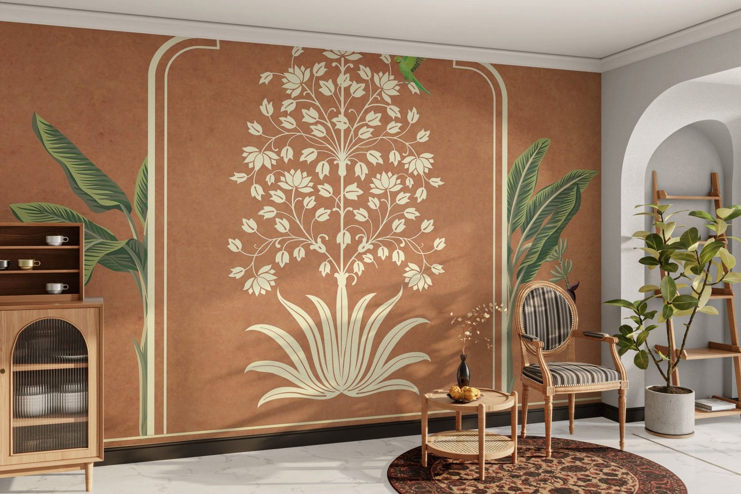 Indian floral wall mural with lotus design

