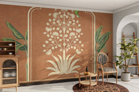 Indian floral wall mural with lotus design

