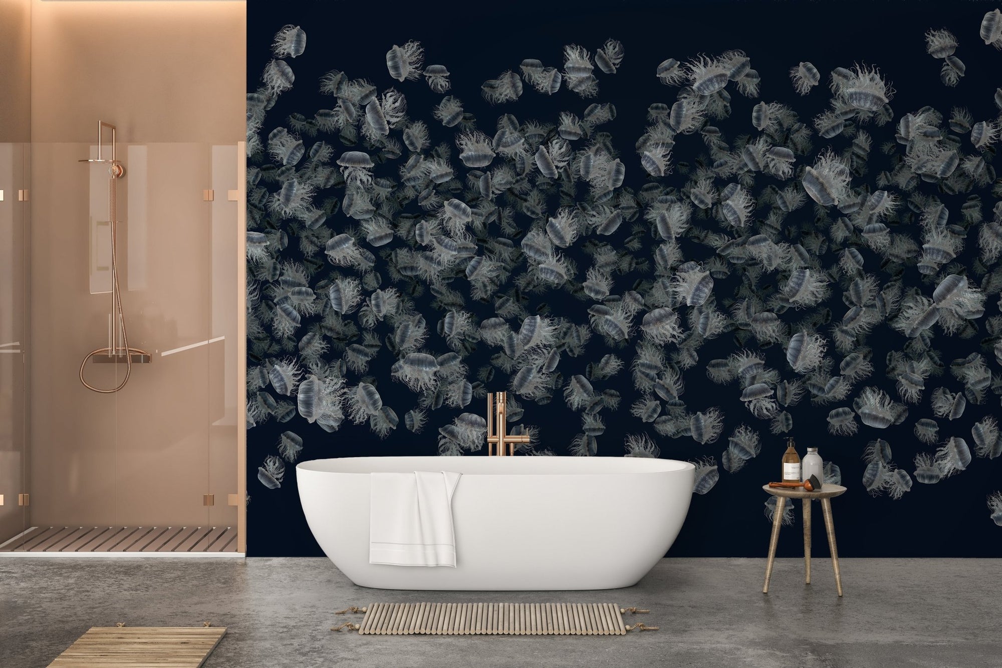 Dancing jellyfish wallpaper mural in dark blue DTLI07
