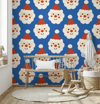 Blue wallpaper for walls covered in charming Father Christmas.