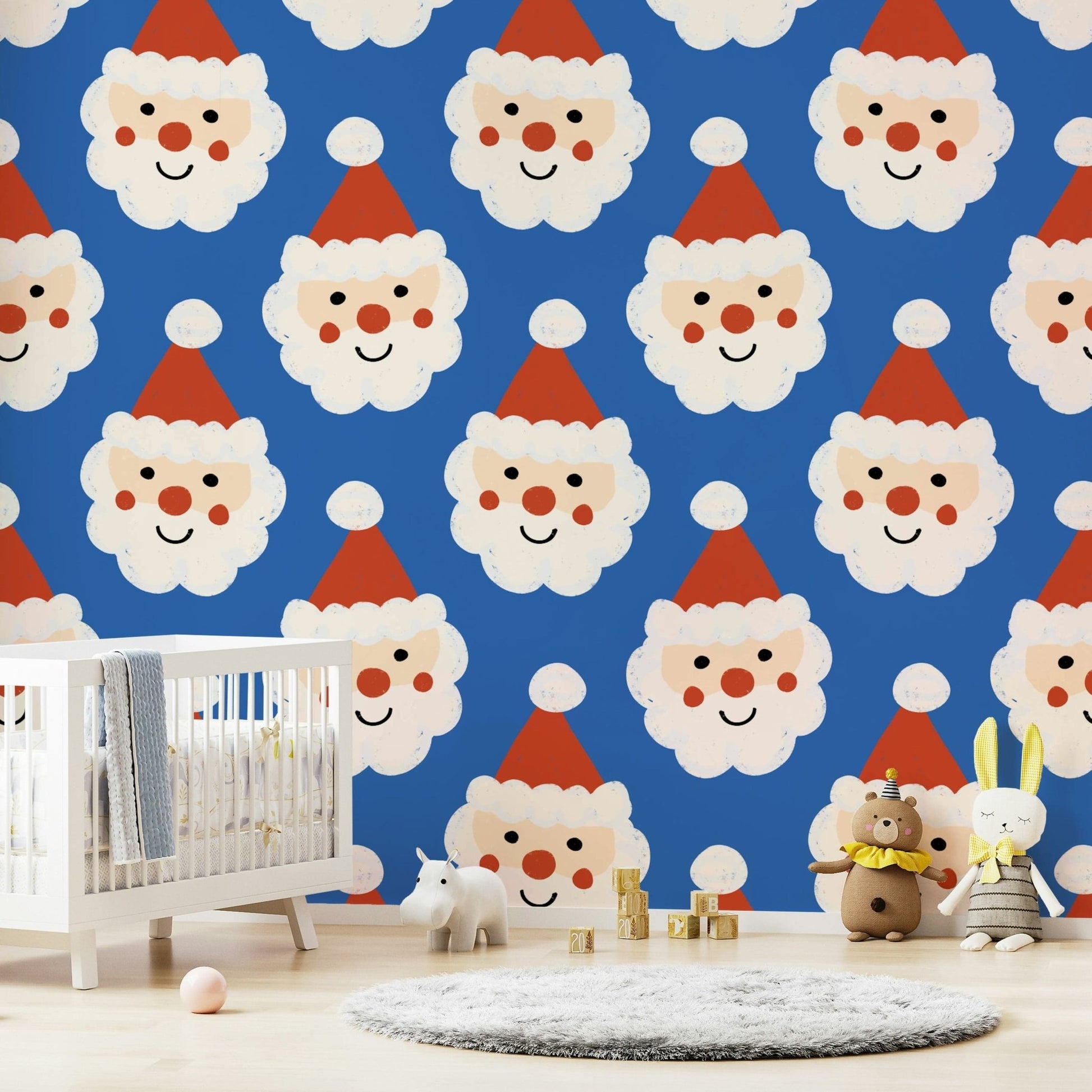 Fun Santa faces create a happy Jolly Holiday wallpaper design.