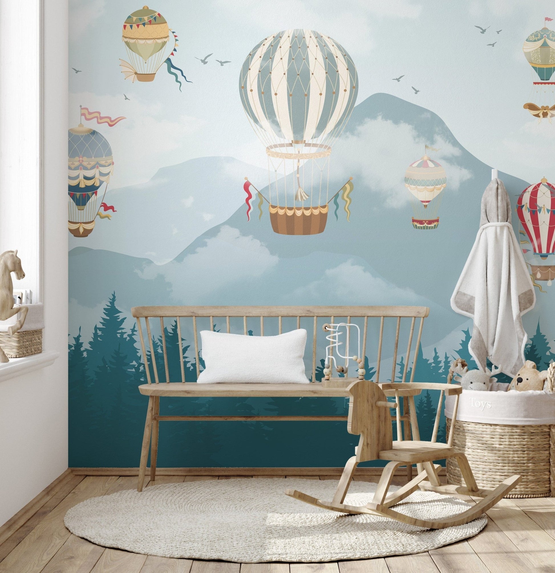 Jolly hot air balloons kids room wallpaper mural A173