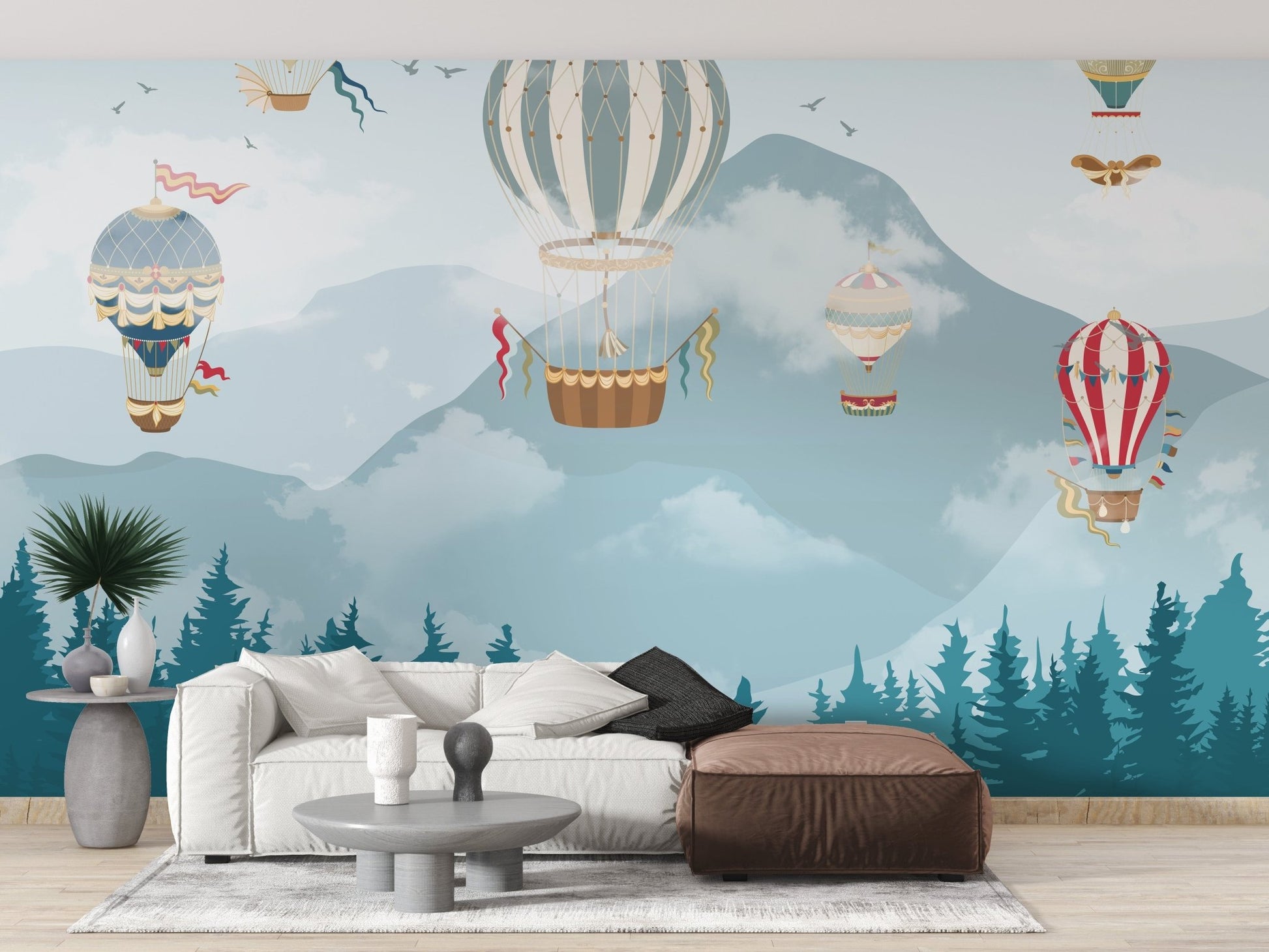 Hot air balloon wallpaper mural in vibrant colors A173