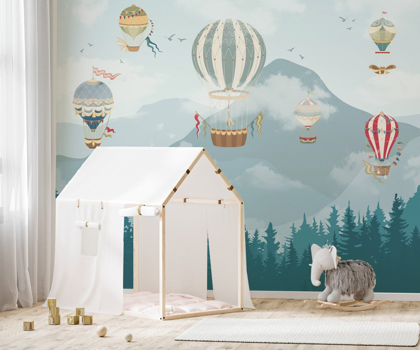 Colorful hot air balloons wallpaper mural for kids A173
