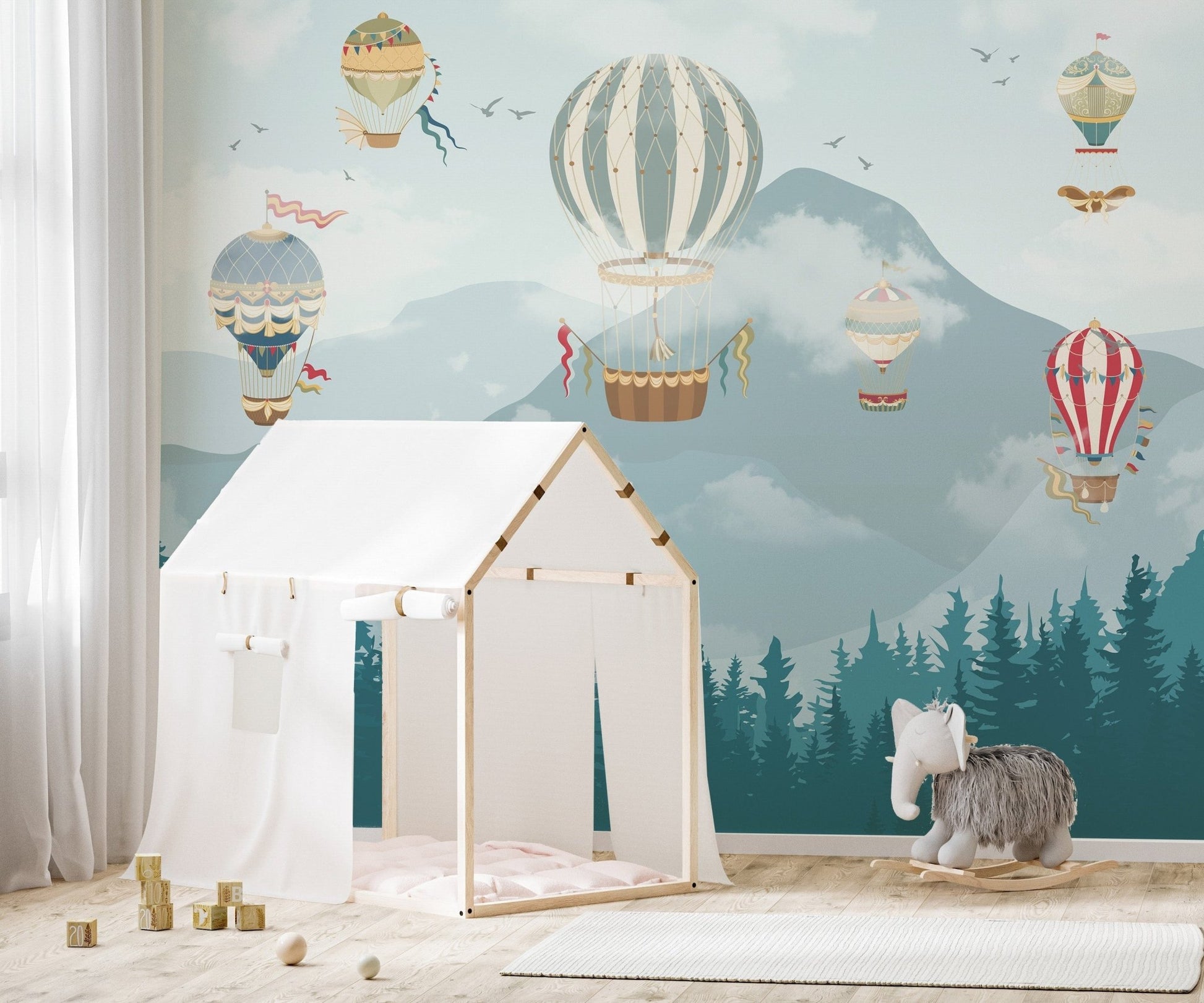 Colorful hot air balloons wallpaper mural for kids A173