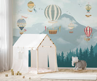 Colorful hot air balloons wallpaper mural for kids A173