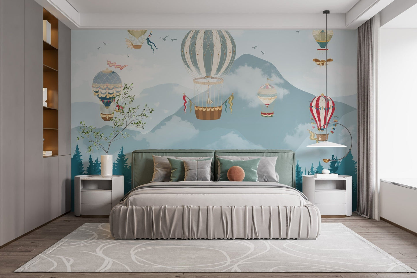 Whimsical hot air balloons mural for children's room A173