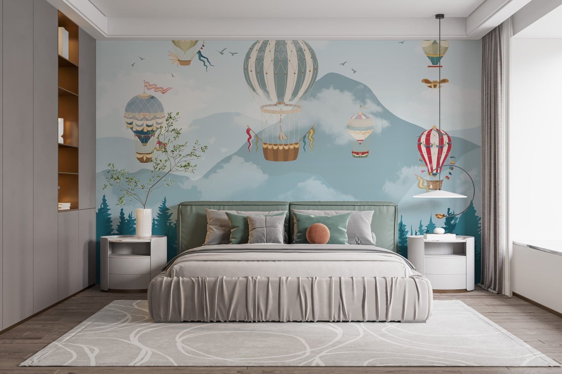 Whimsical hot air balloons mural for children's room A173