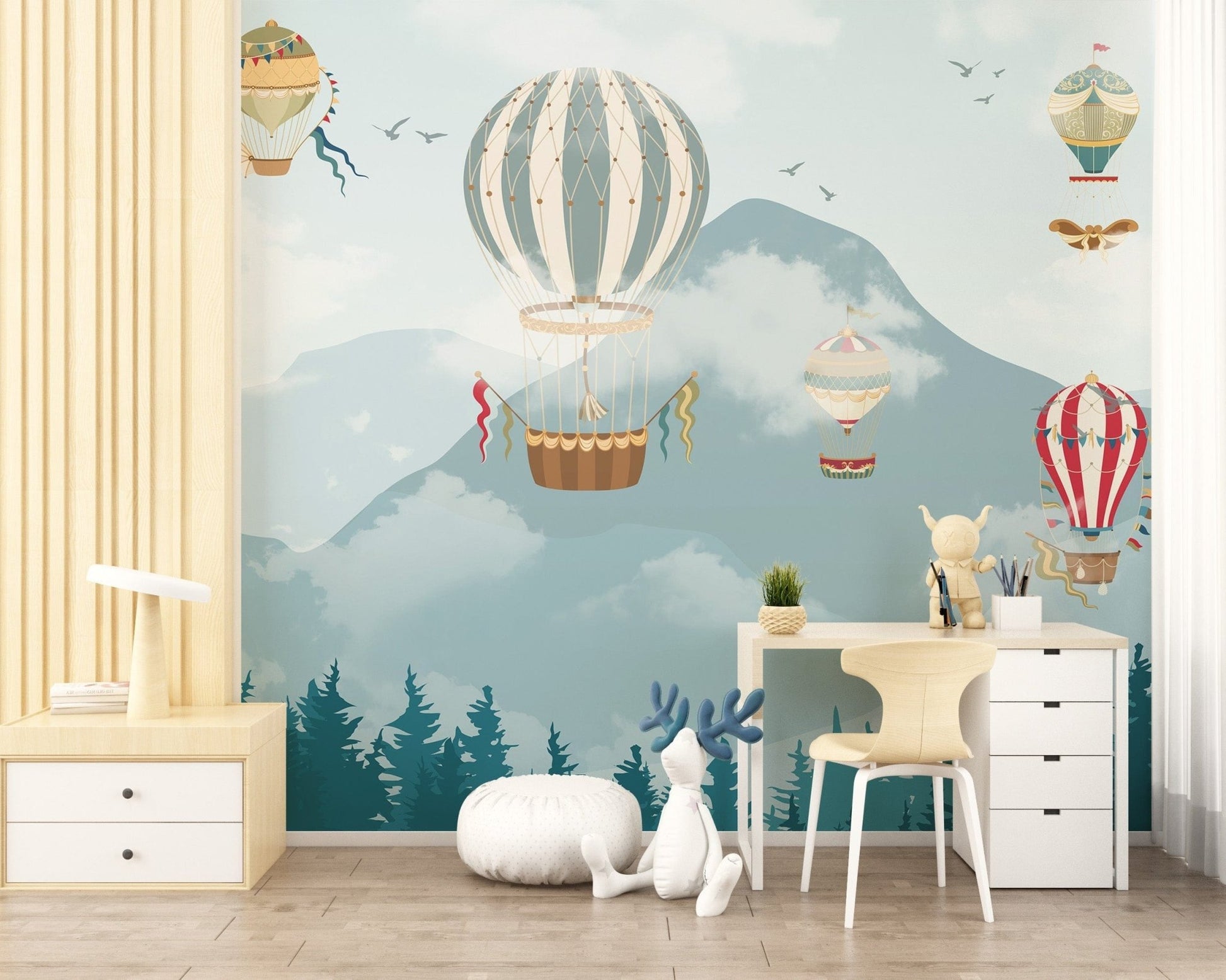 Jolly Hot Air Balloons Kids Room Wallpaper Mural - Giffywalls A173