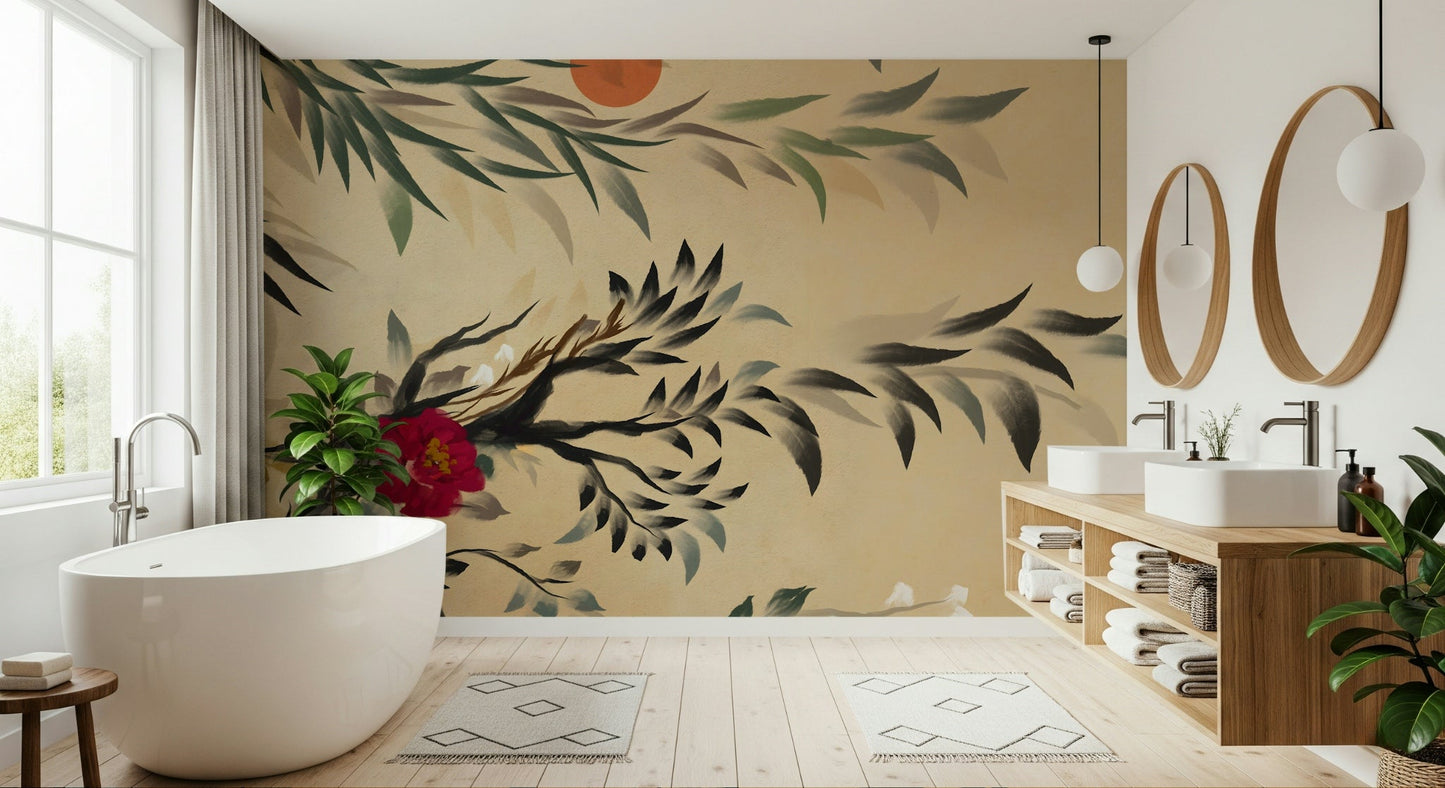 Home office interior highlighted by the calming Joseon era style Tranquil mind Wall Mural.