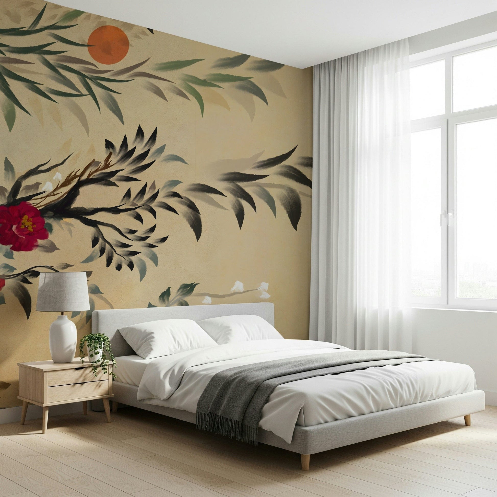 Artistic hand-painted look of the mountains and clouds in Joseon era style Tranquil mind Wall Mural.