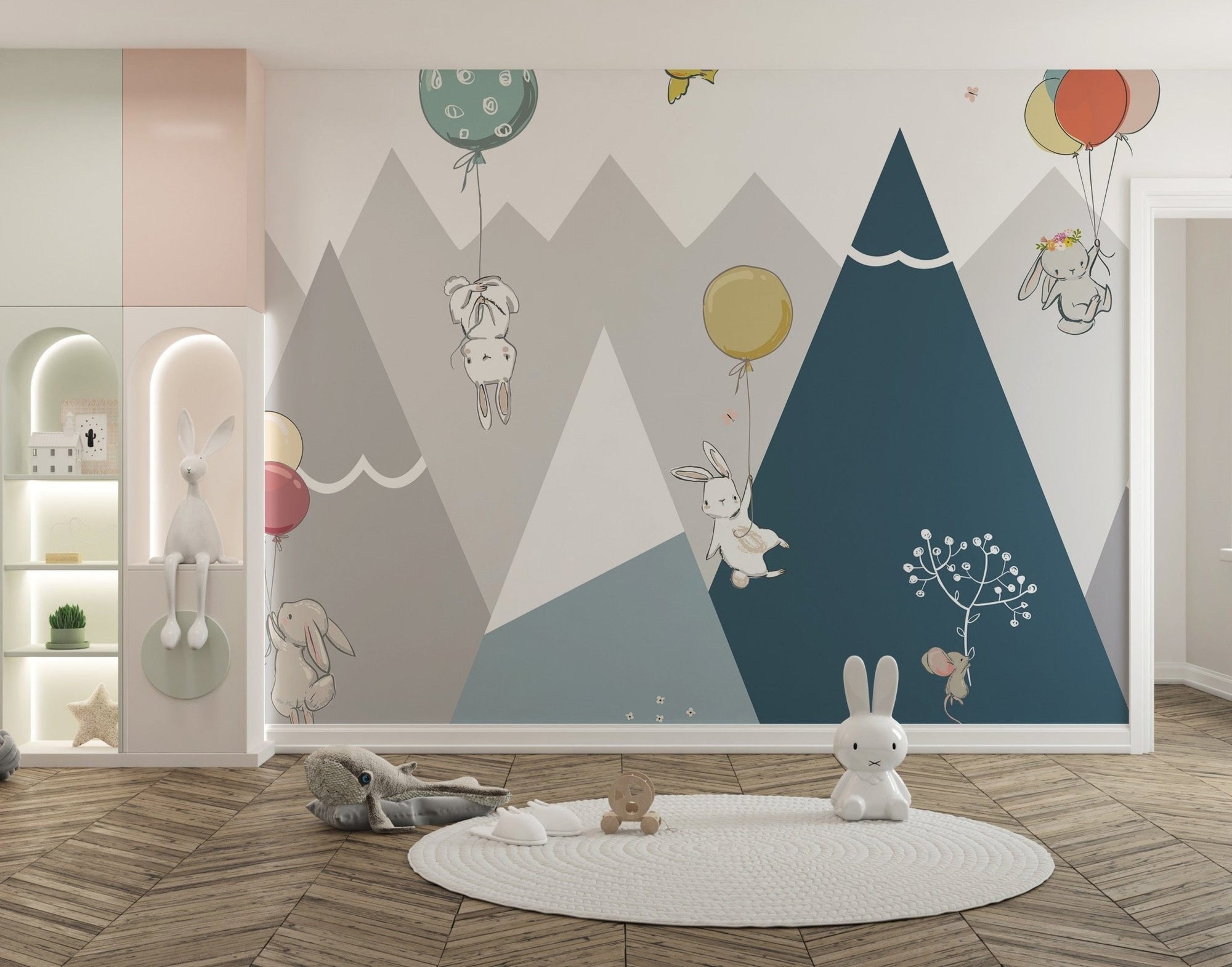 Peel-and-Stick Rabbits Wallpaper with Stylish Hills Design A620