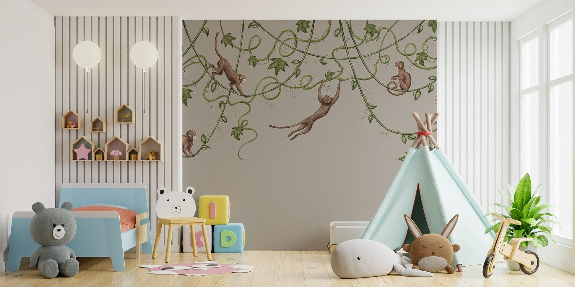 Nursery walls shine bright with Joyful Monkey wallpaper C430