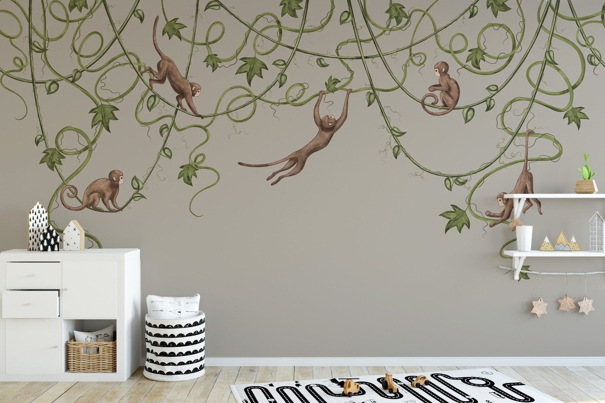 Adorable Joyful Monkey wallpaper enlivens your kid's room C430