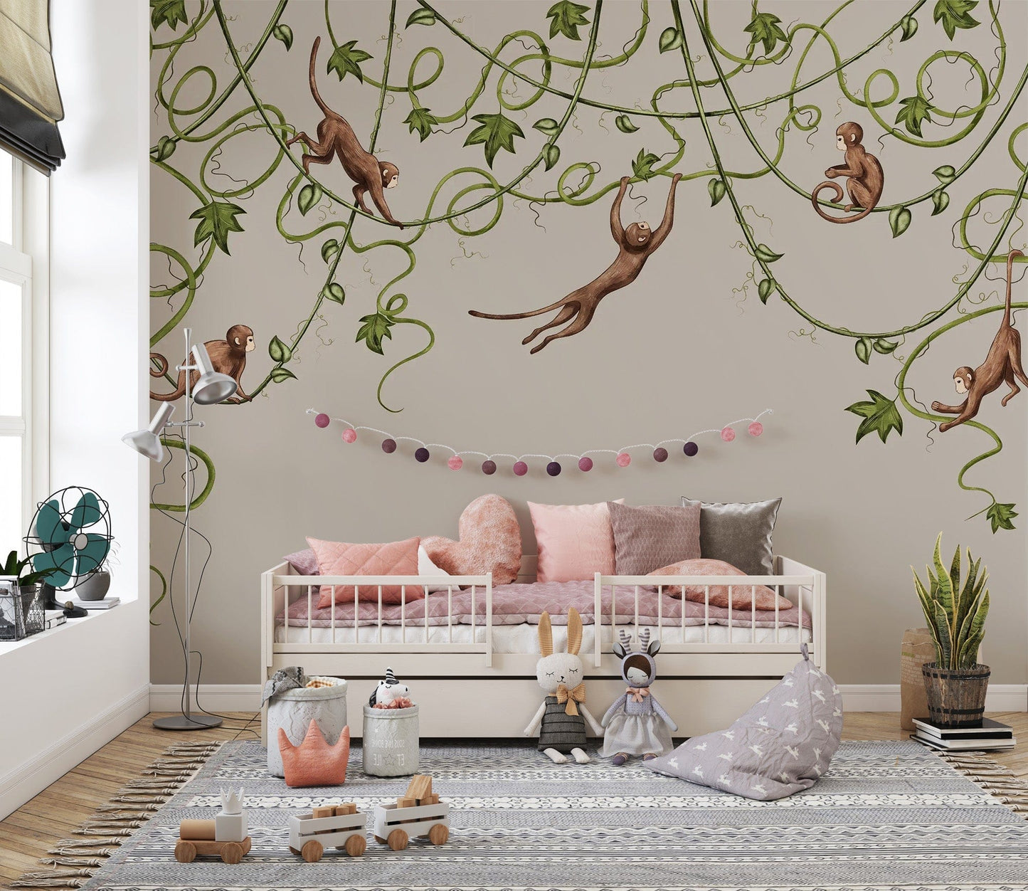 Vibrant Joyful Monkey mural sparks joy in kids' bedrooms C430