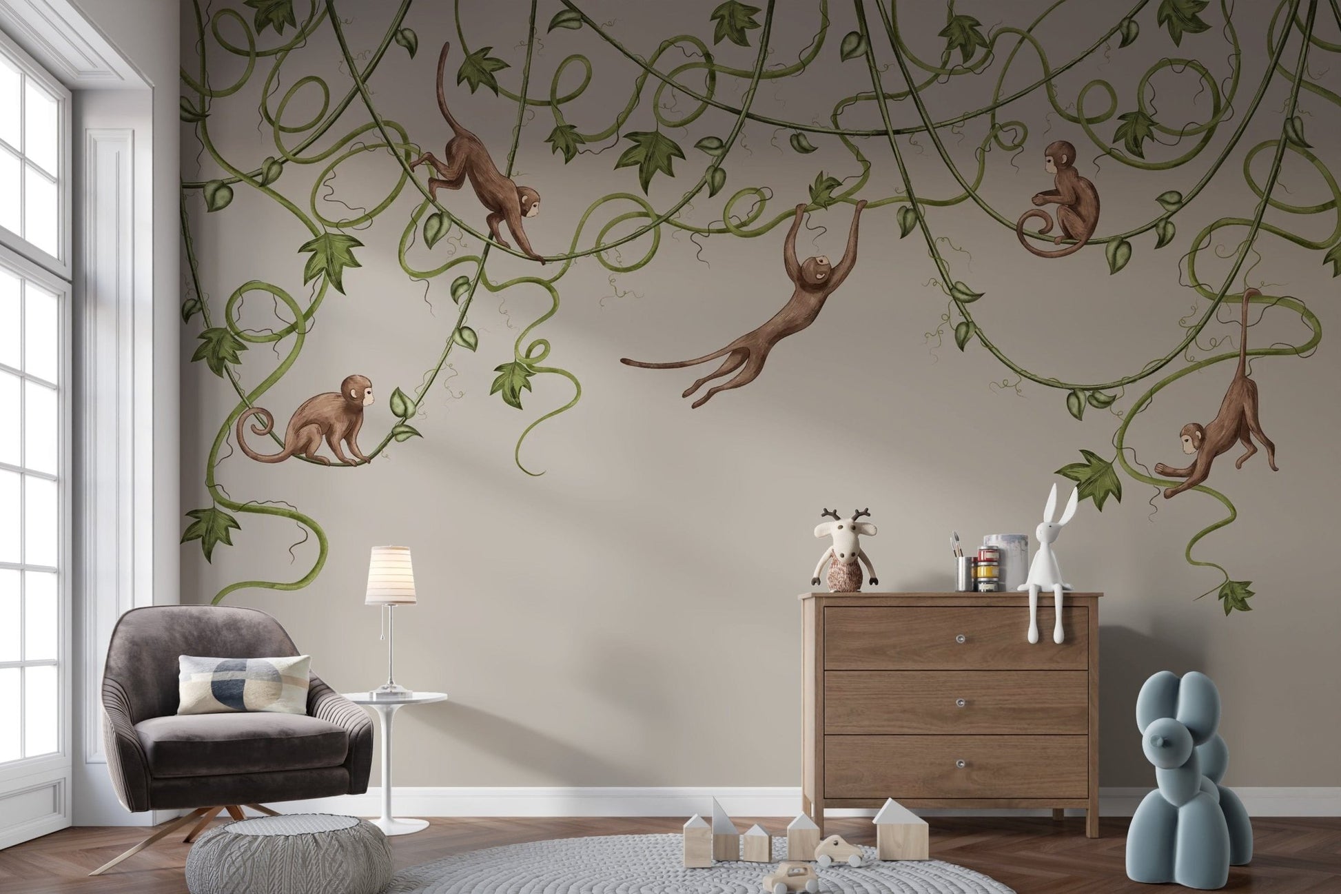 Joyful Monkey mural creates a playful vibe in the nursery C430