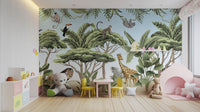 Vibrant jungle animals wallpaper featuring adventurous scenes. tropical-24
