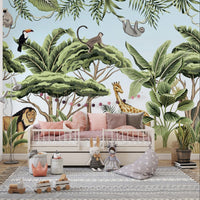 Safari-inspired jungle wallpaper featuring wild animal adventures. tropical-24