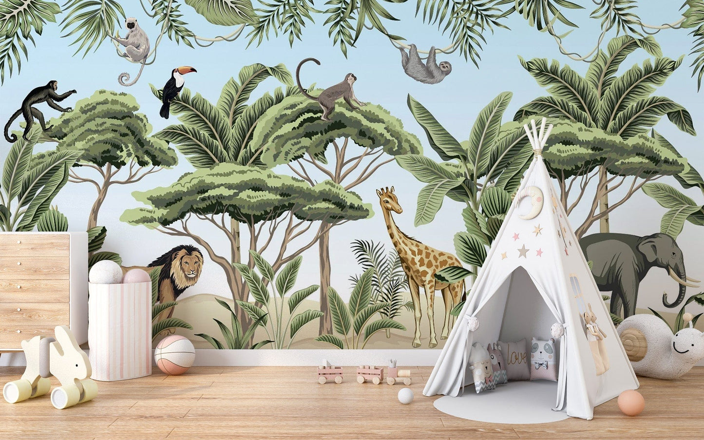 Jungle Adventure Animals Wallpaper Mural - Giffywalls tropical-24