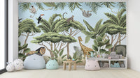 Bold jungle wallpaper featuring exotic animals on an adventure.
