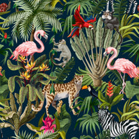 Jungle Animals & Flamingos Wallpaper Mural - Giffywalls, Floral-01-2