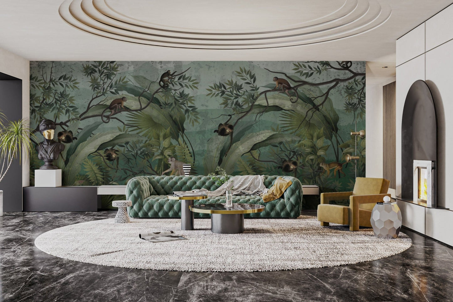 Tropical wallpaper with playful monkeys
