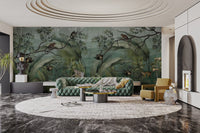 Tropical wallpaper with playful monkeys
