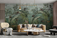 Forest canopy wallpaper with monkeys
