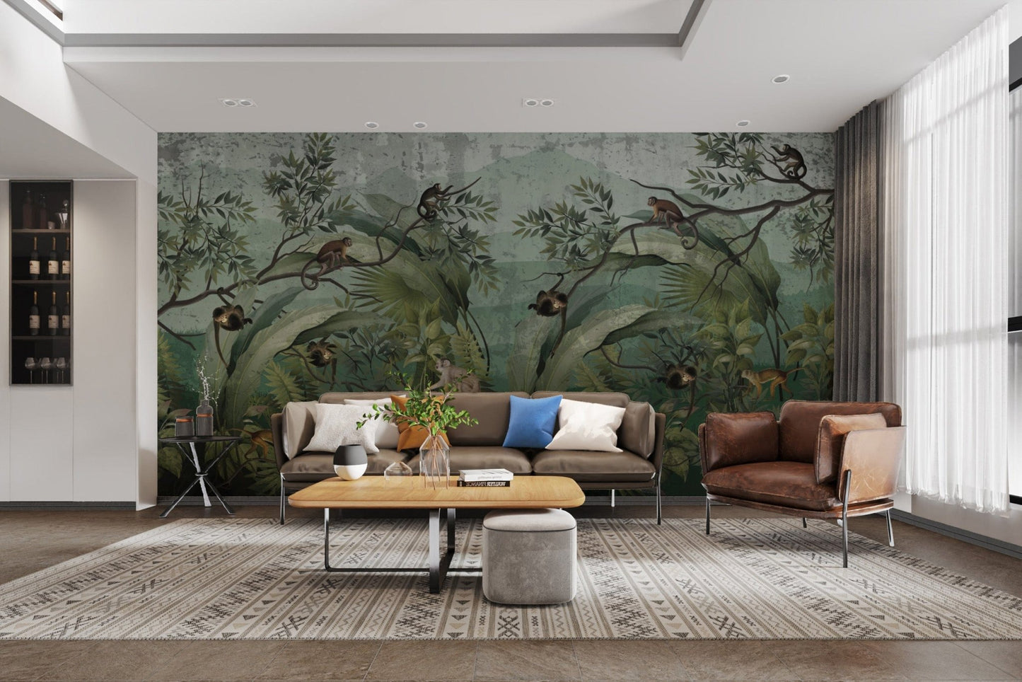 Lush jungle monkey wallpaper mural
