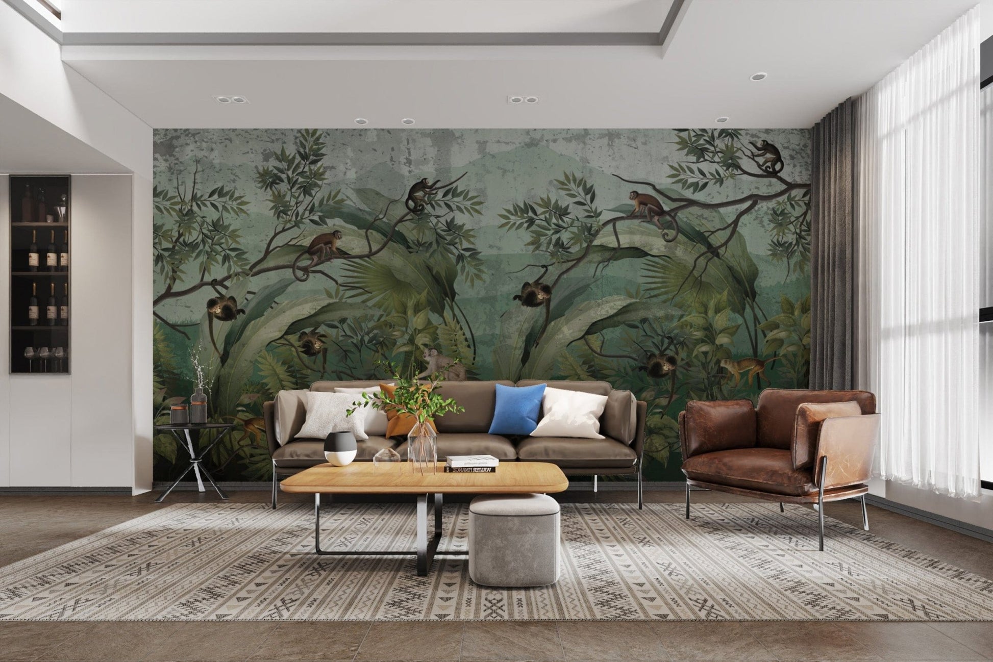 Lush jungle monkey wallpaper mural
