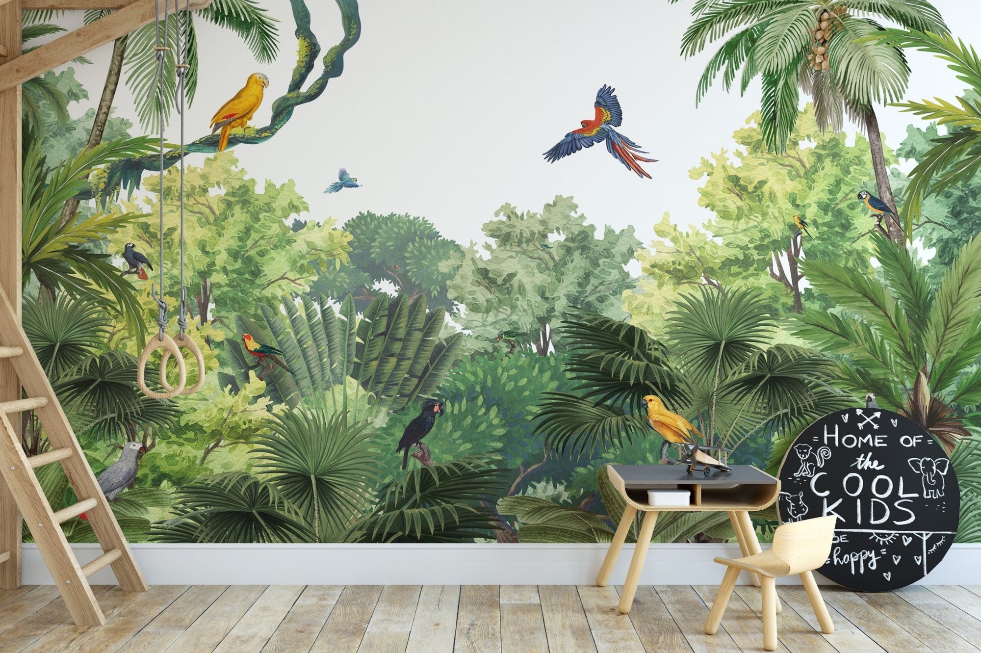 Vivid green jungle wallpaper murals with tropical foliage KB15