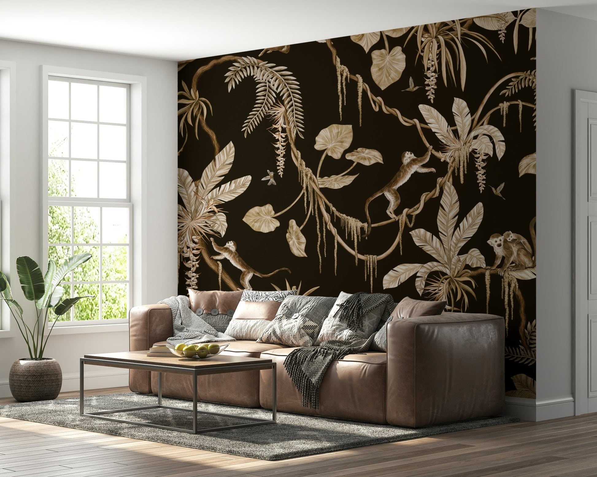 Jungle Canopy peel and stick wallpaper in a hallway.