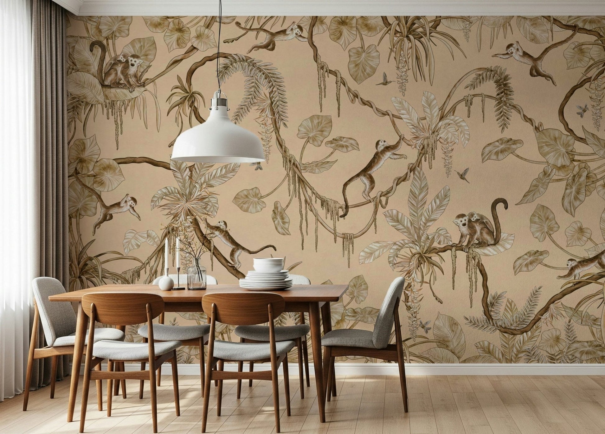 Jungle Escapade Wall Mural enhances a bright nursery setting.