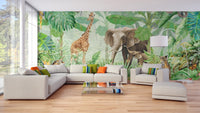 Lush green forest with wildlife mural design A447
